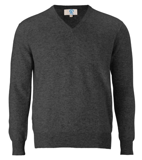 dunkelgrauer Kaschmirpullover mit kleinem V-Ausschnitt