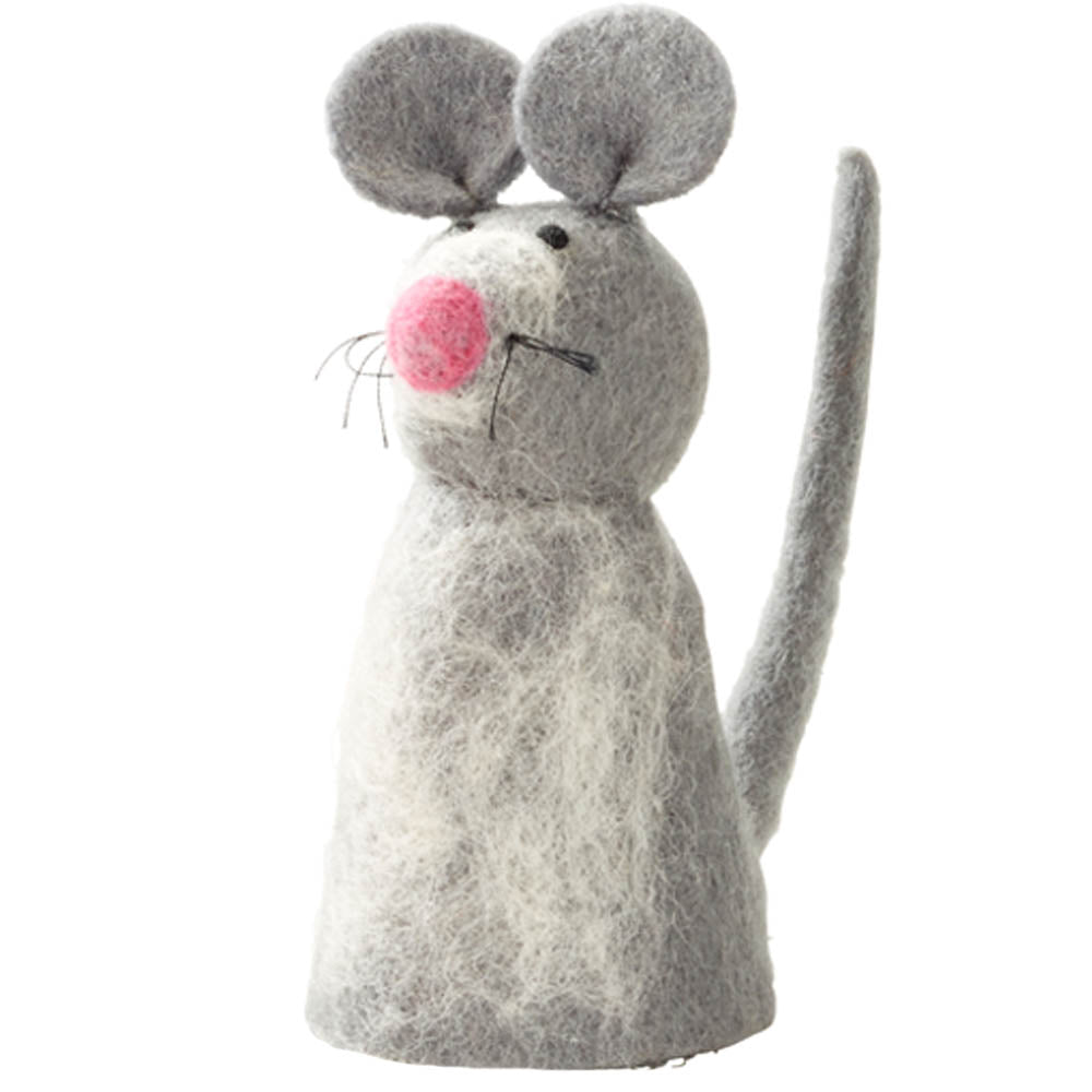 Maus in grau  mit rosa Schnauze und Schnurrhaaren.