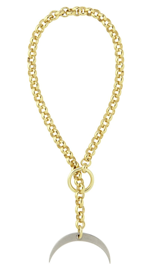 goldfarbenes Armband mit einem silberfarbenen Sichelanhänger