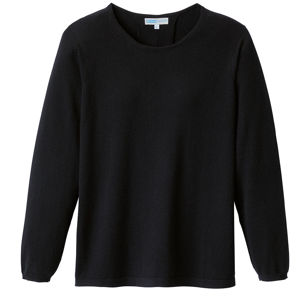 Vorderansicht des Kaschmirpullovers in schwarz.