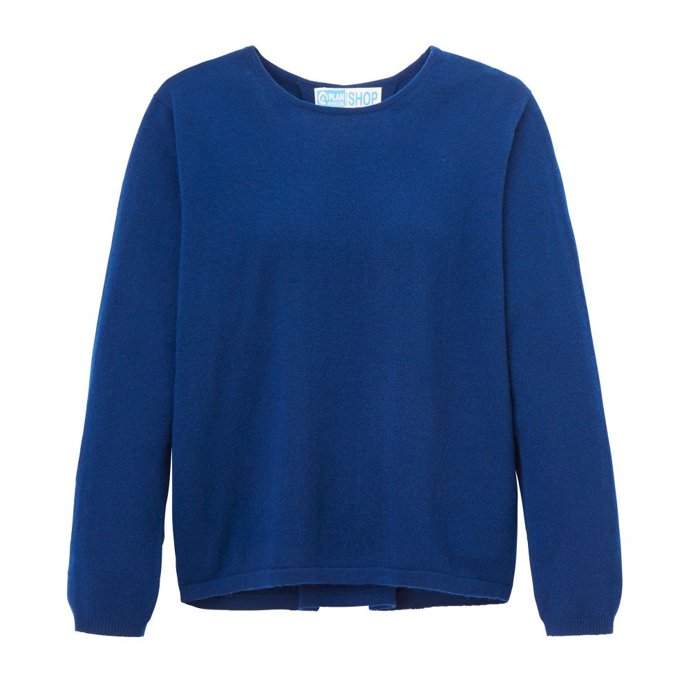 Vorderansicht des Kaschmirpullovers in marineblau.