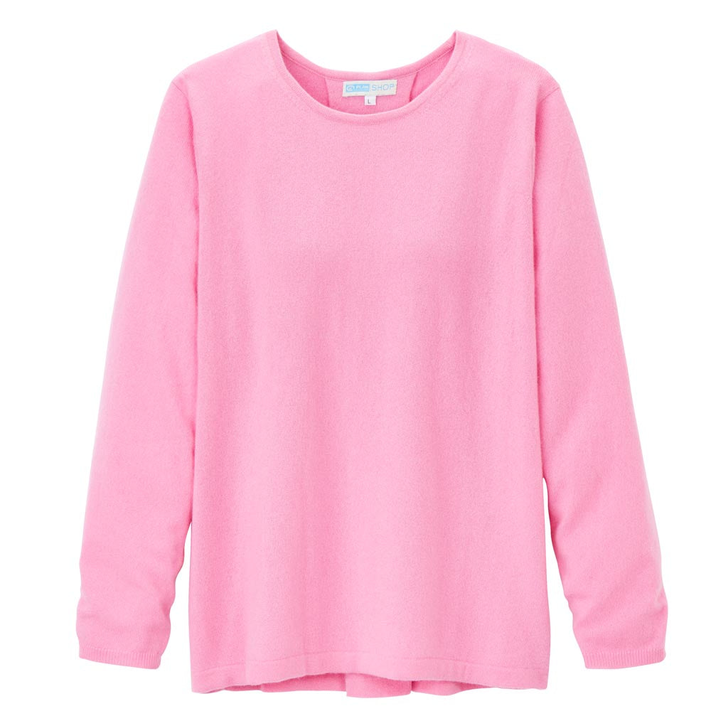 Vorderansicht des Kaschmirpullovers in pink.