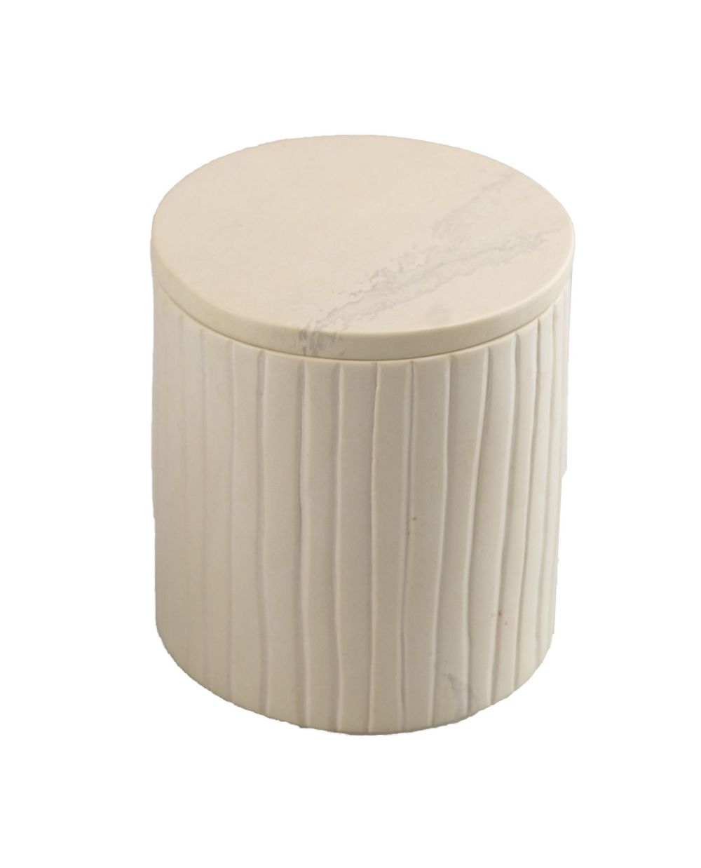 Round box with lid in beige soapstone
