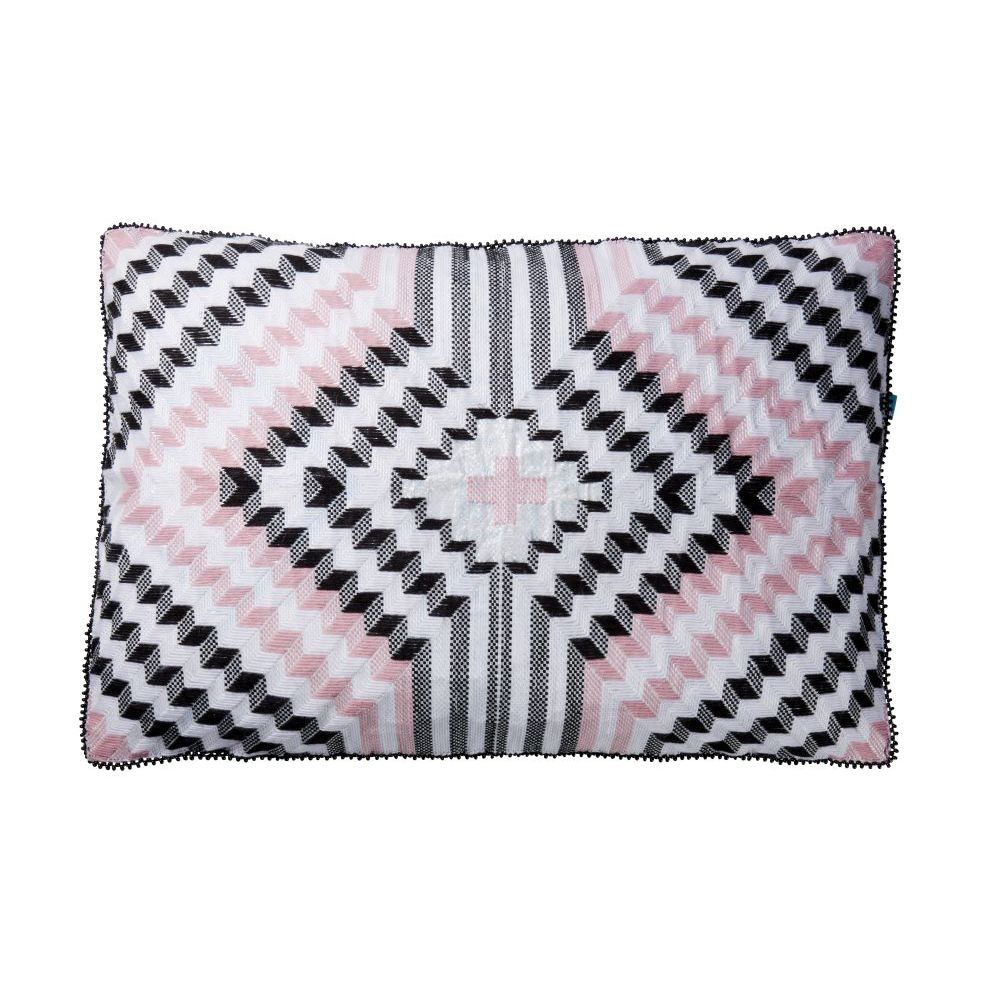 40x60 cm großes Kissen mit rosa-weiß-schwarzem Muster