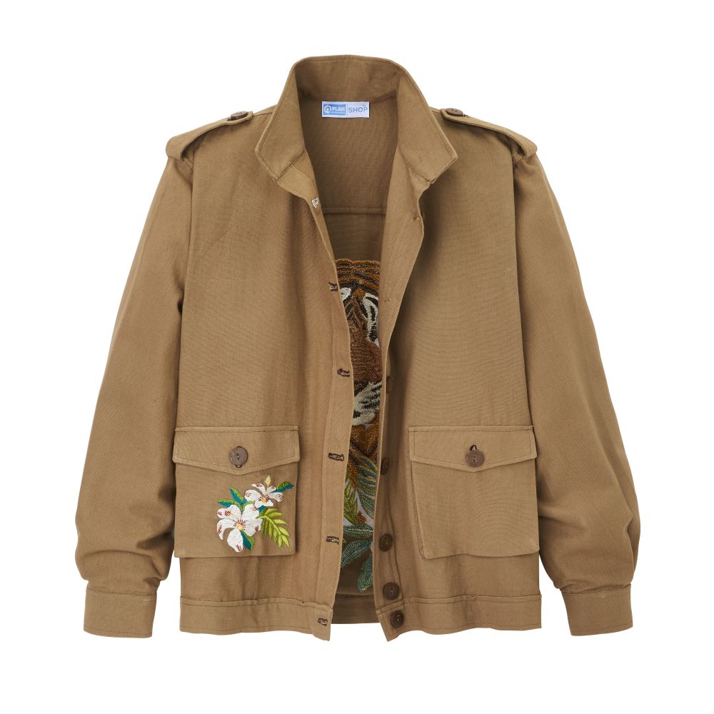 Jacke mit Tigerkopfstickerrei