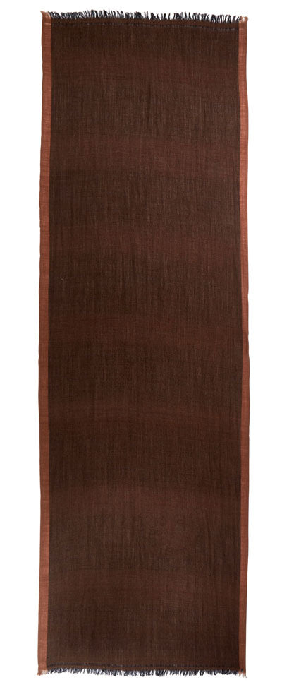 Dark brown scarf with small fringes at the ends