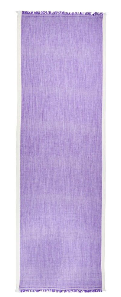 purple scarf with small fringes at the ends