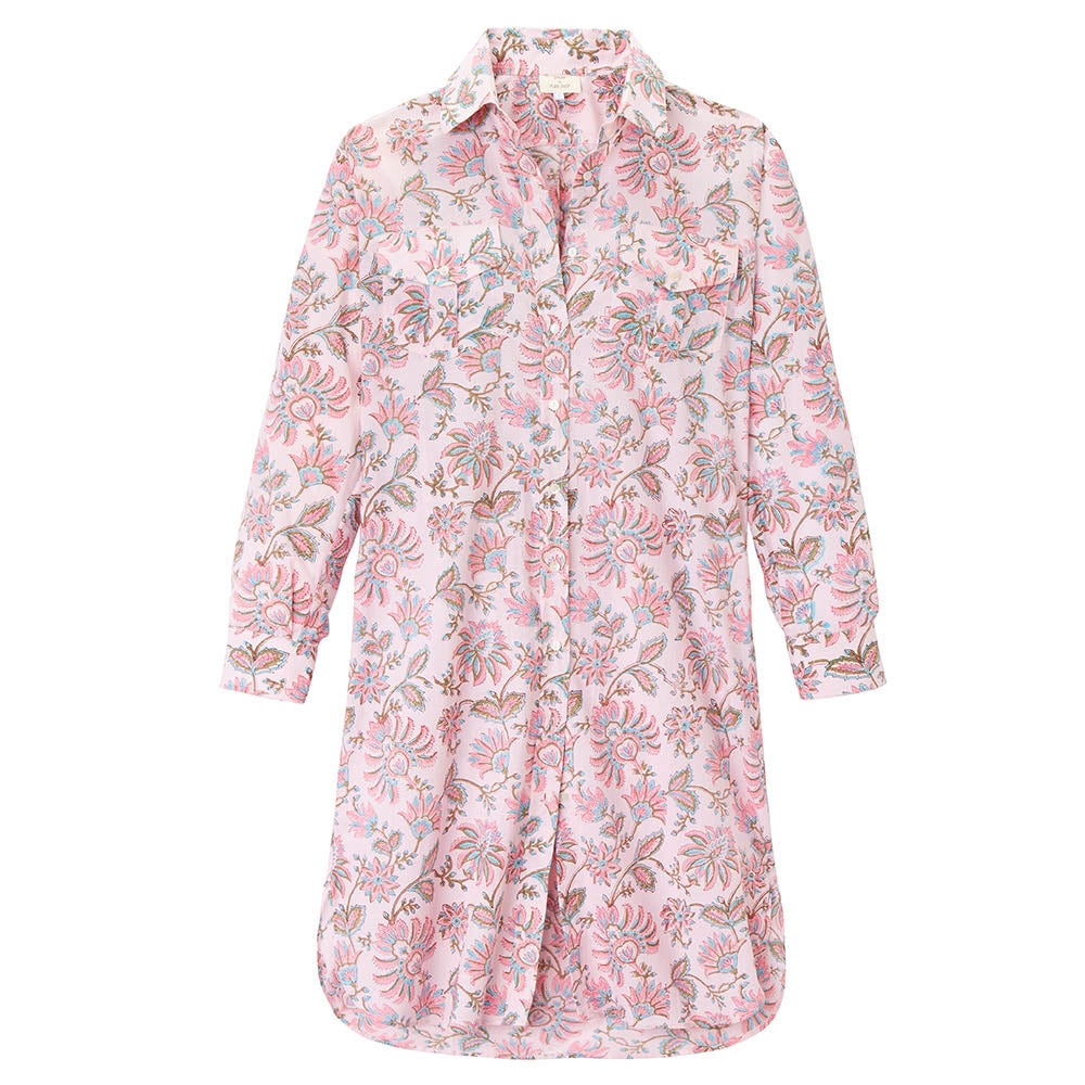 Hemdblusenkleid mit Blumenprint, reine Baumwolle