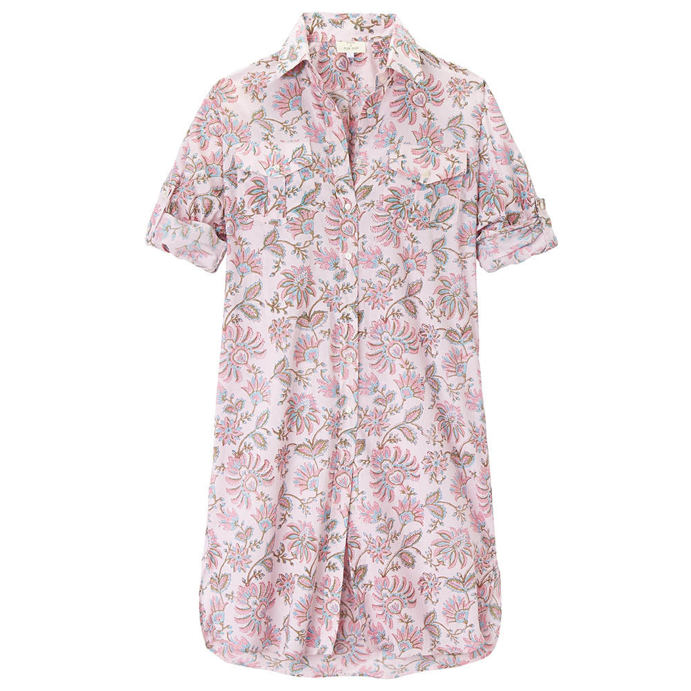 Hemdblusenkleid mit Blumenprint, reine Baumwolle