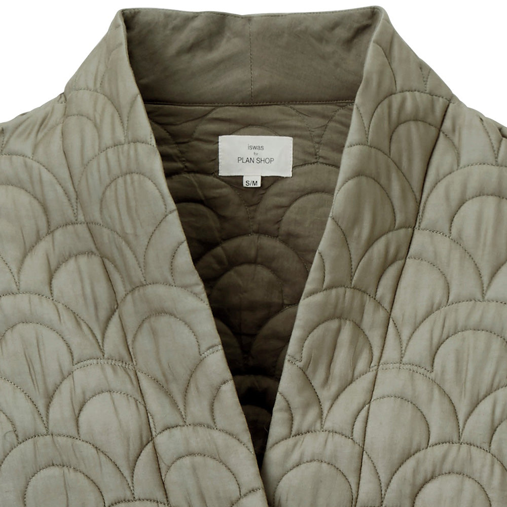 Detail of the collar; the quilted pattern can be seen in close-up.