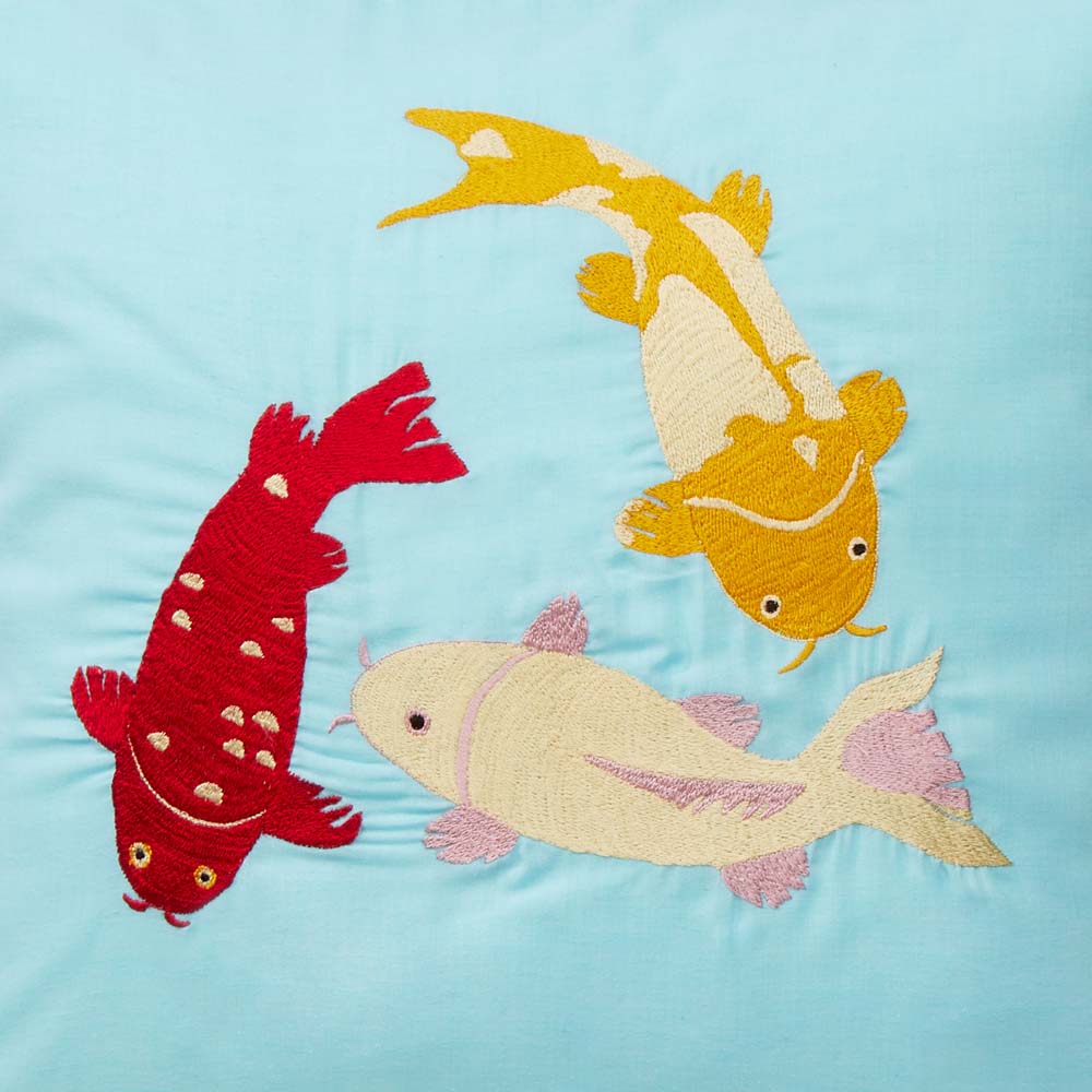 Kissenhülle mit Stickerei, reine Baumwolle, Koi