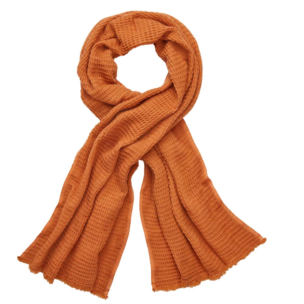 orange scarf with waffle pattern