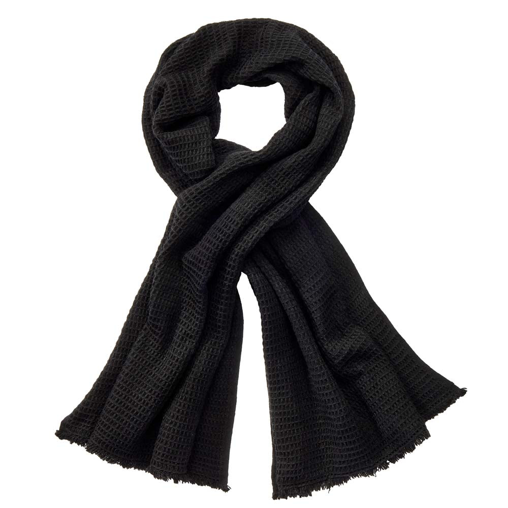 black scarf with waffle pattern