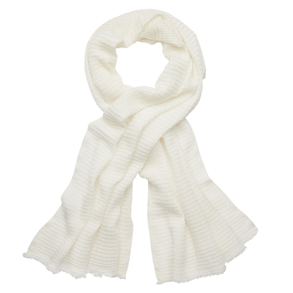 White scarf with waffle pattern