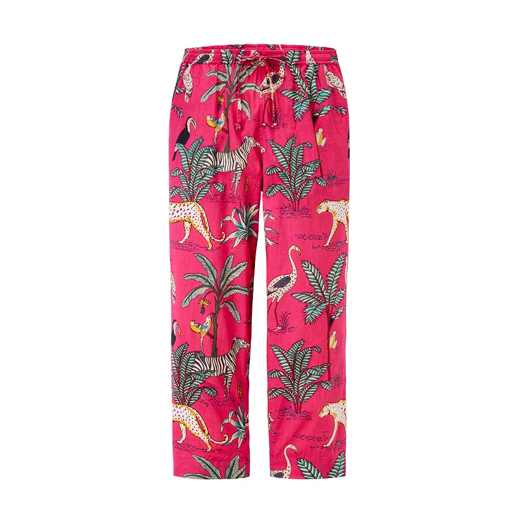 pinkfarbene Pyjamahose in Animal Print