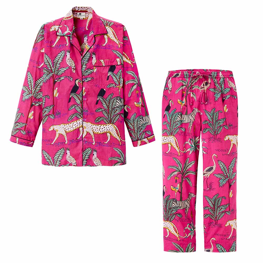 pinkfarbener Pyjama mit Animal Print