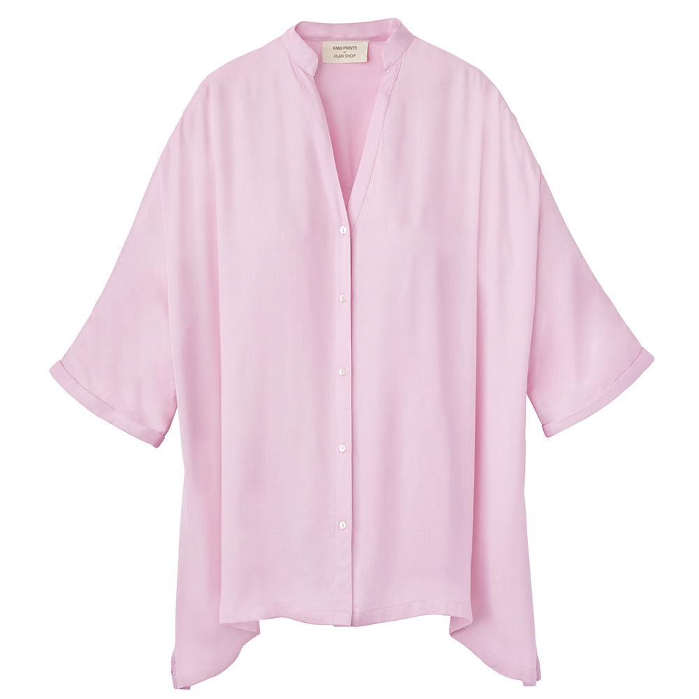 pink button-up blouse