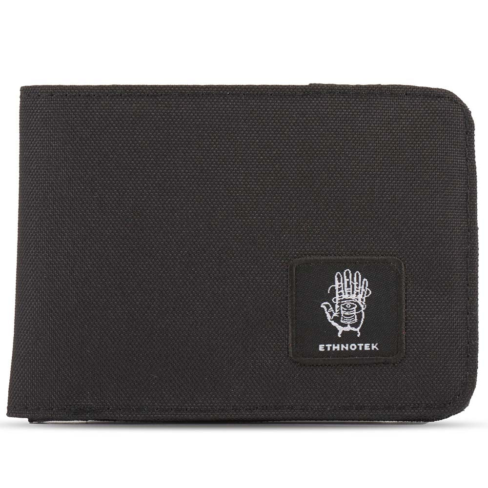 Schwarze Geldbörse mit Herstellerlabel