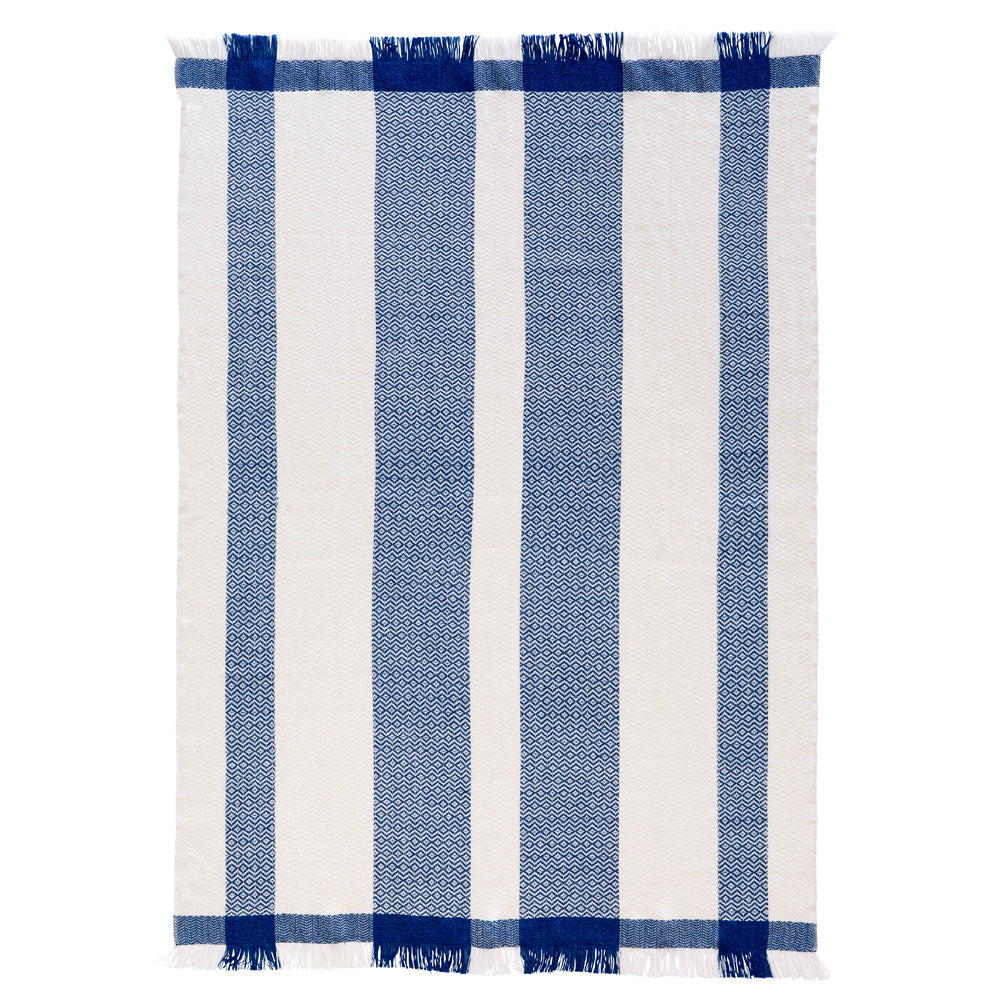 Plaid striped, smoothly laid, full size,wool white blue striped, stripes in different thicknesses