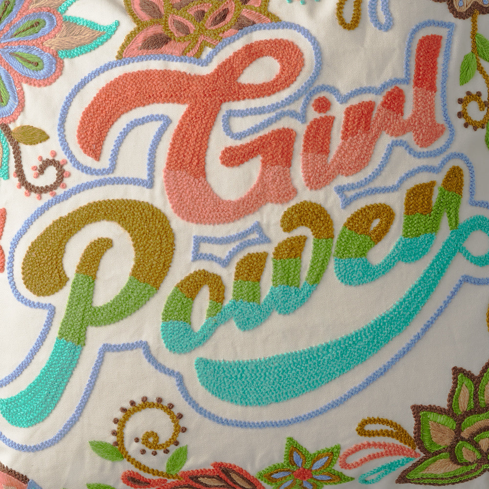 Close-up detail of the embroidery, featuring various stitches and colours.

