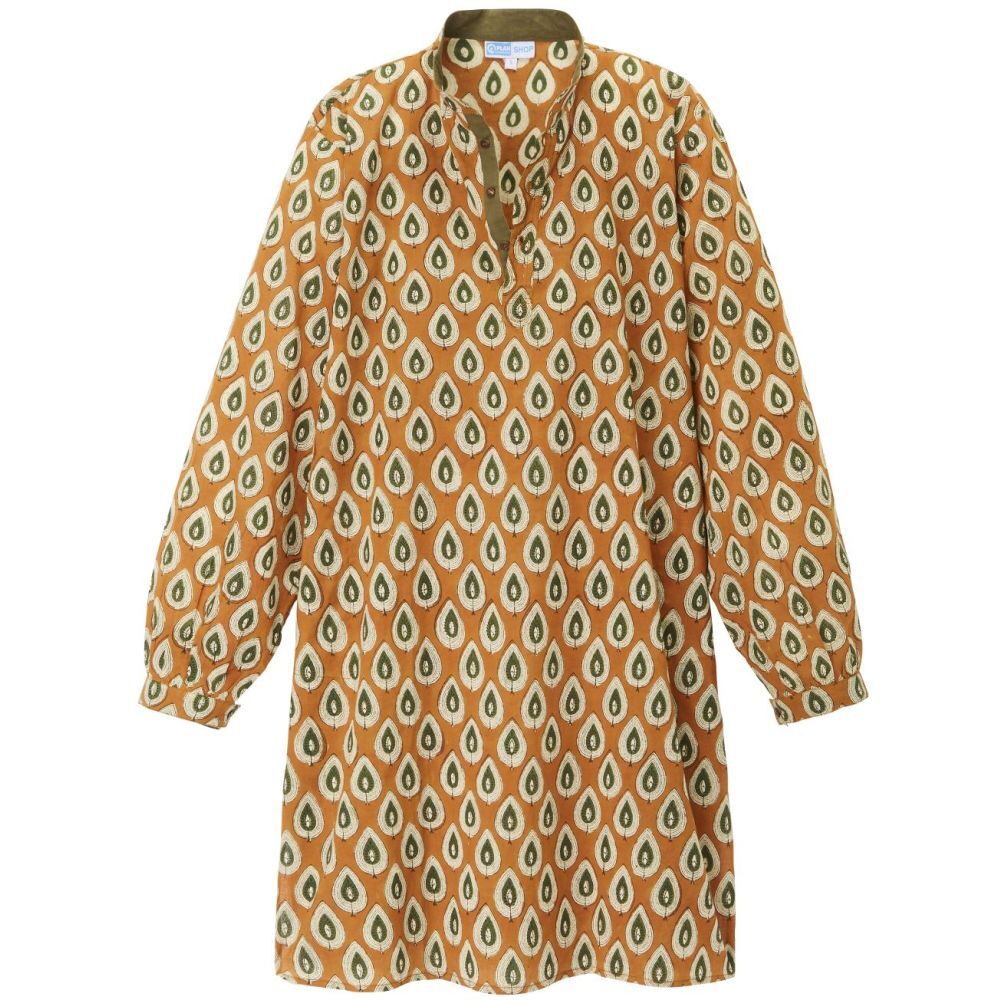 Tunikakleid, mit Blätterprint, Cognac-1