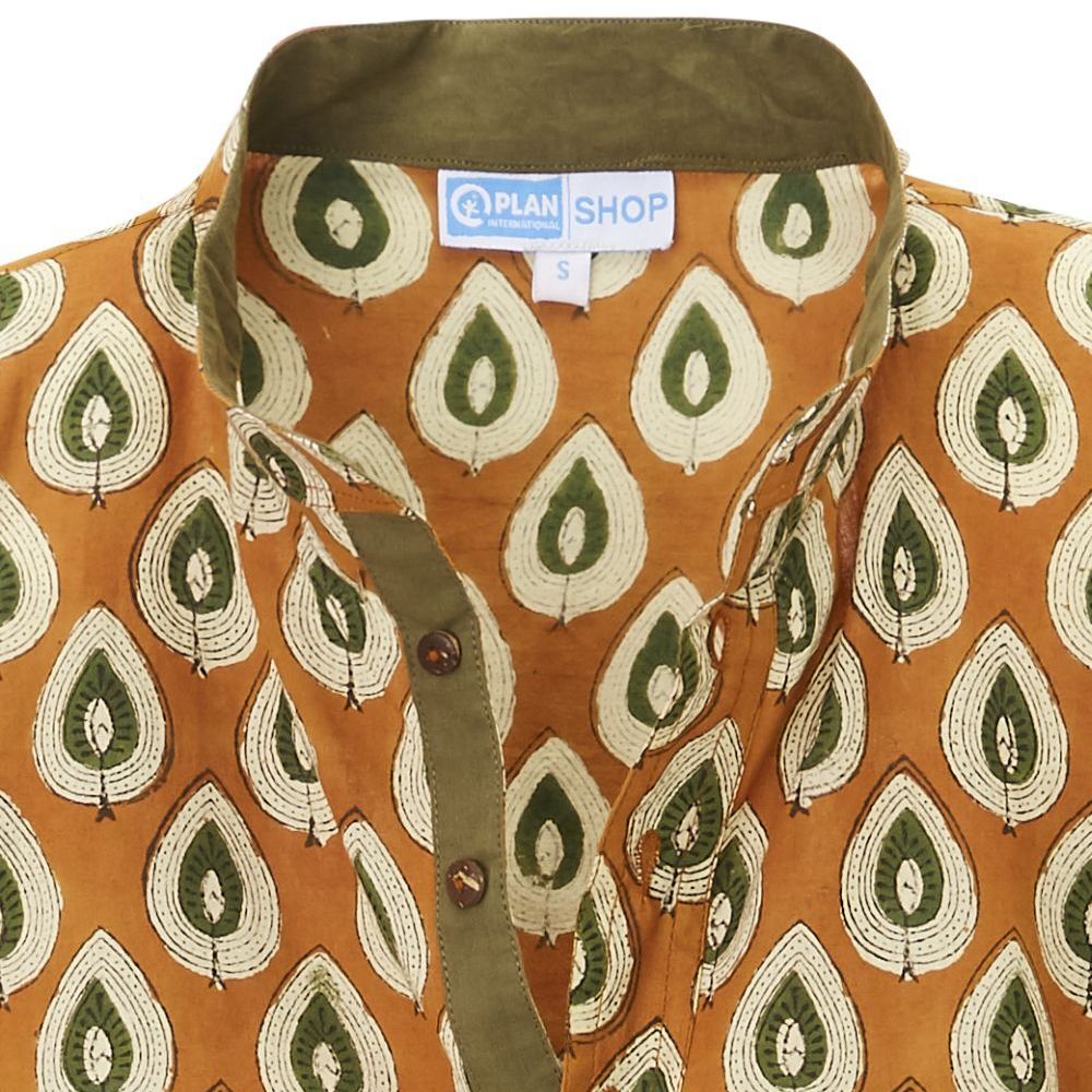 Tunikakleid, mit Blätterprint, Cognac-2