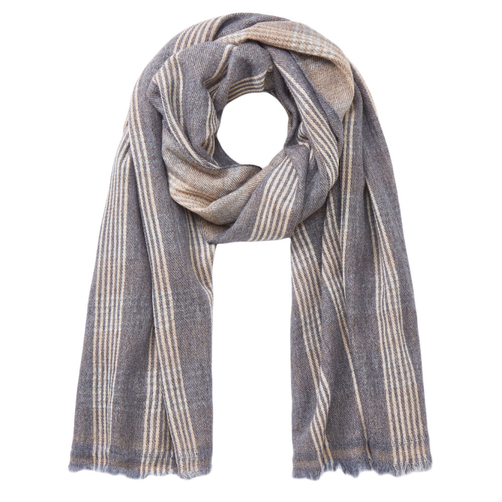 Kaschmirschal, grau-beige gestreift, handgewebt-1