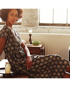 Bedrucktes Sommerkleid, reine Baumwolle, indigo gefärbt