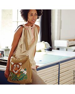Messenger Bag mit Stickerei, Tigerkopf, reine Baumwolle