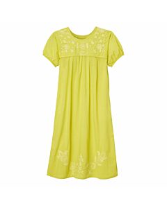 Kurzärmeliges Kleid mit Blumenstickerei, Limone