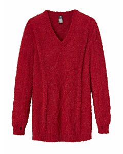 Bouclé -Pullover mit Zopfmuster, rot