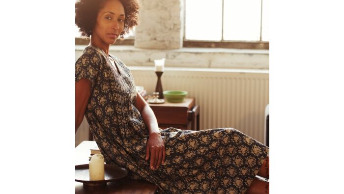 Bedrucktes Sommerkleid, reine Baumwolle, indigo gefärbt