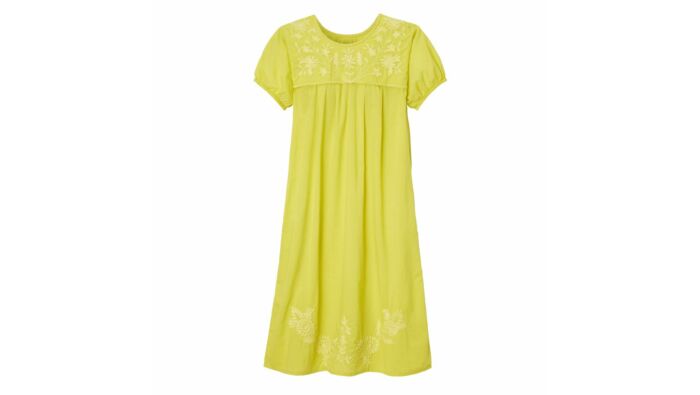 Kurzärmeliges Kleid mit Blumenstickerei, Limone