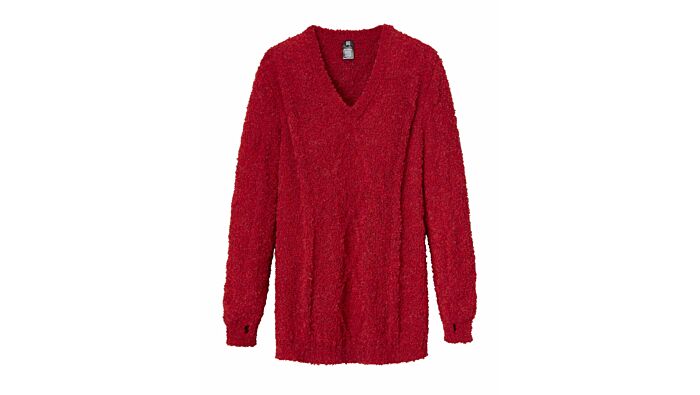 Bouclé -Pullover mit Zopfmuster, rot