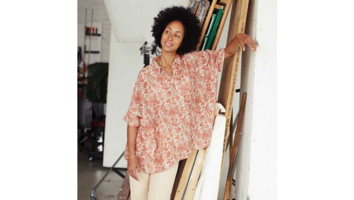 Boxy-Bluse mit Toile-de-Jouy-Muster