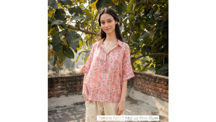 Boxy-Bluse mit Toile-de-Jouy-Muster