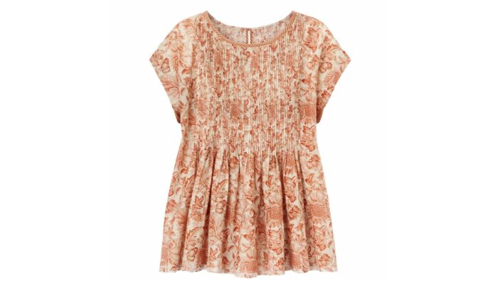Plissee-Bluse mit Toile-de-Jouy-Muster