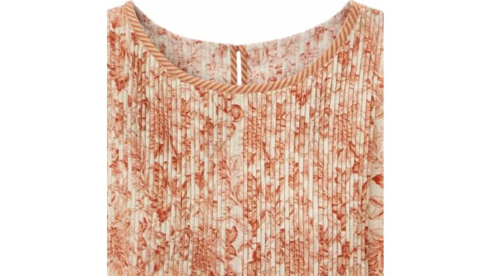 Plissee-Bluse mit Toile-de-Jouy-Muster