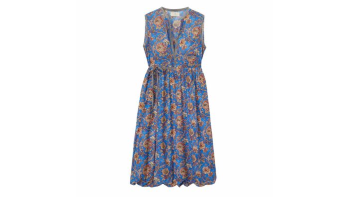 Ärmelloses Wickelkleid, Blumenprint blau