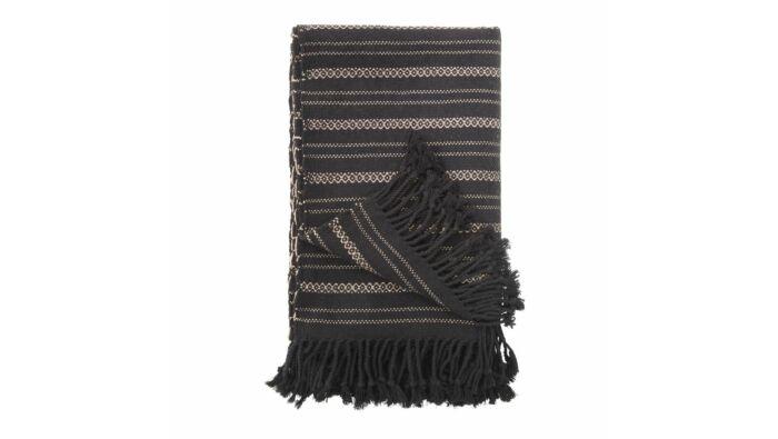 Schweres Plaid mit Fransen, schwarz