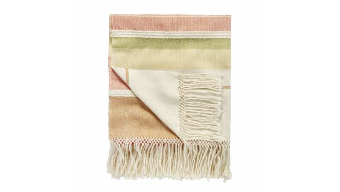 Handgewebtes Alpaka-Plaid, bunte Streifen