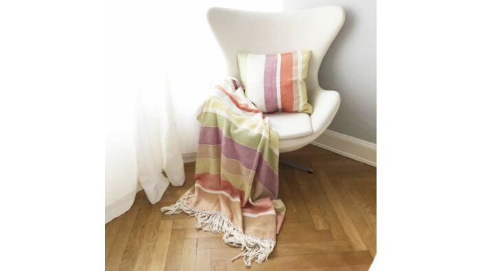 Handgewebtes Alpaka-Plaid, bunte Streifen