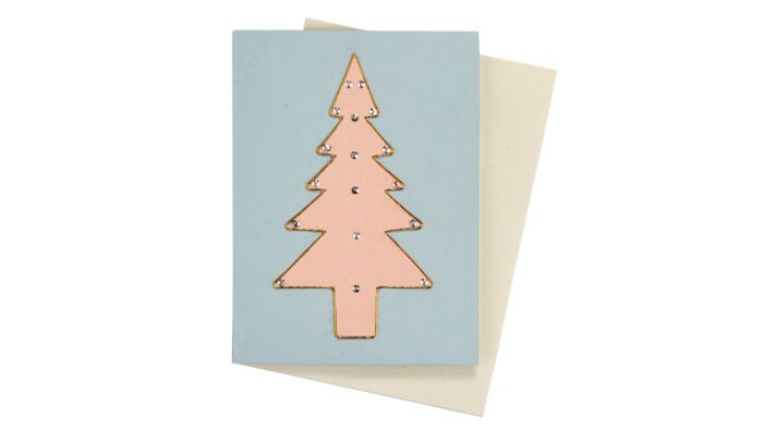 Weihnachtskarte rosa Tannenbaum mit Glitzersteinen