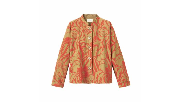 Short jacket with leaf print