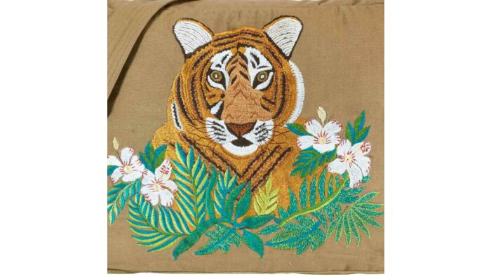 Messenger Bag mit Stickerei, Tigerkopf, reine Baumwolle