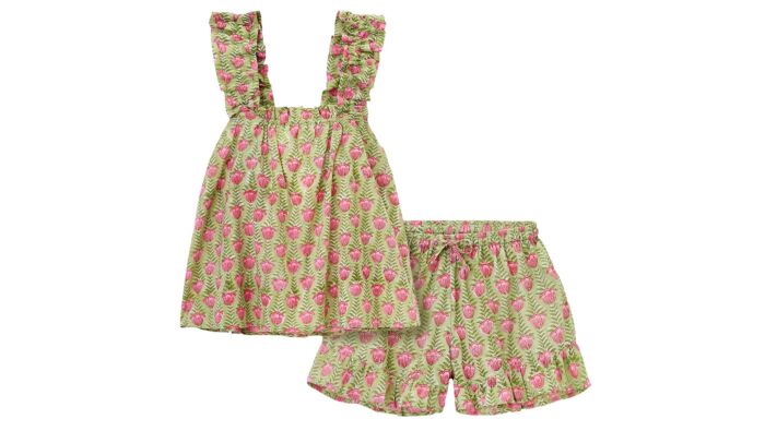 Sommer-Pyjama, reine Baumwolle, Blumenmuster