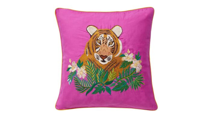 Kissenhülle mit Tigerstickerei, pink