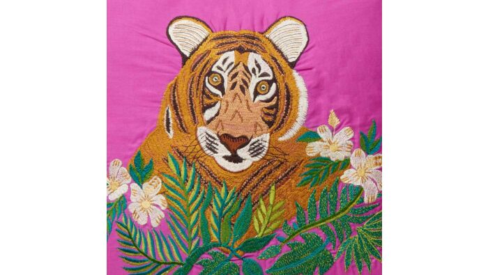 Kissenhülle mit Tigerstickerei, pink