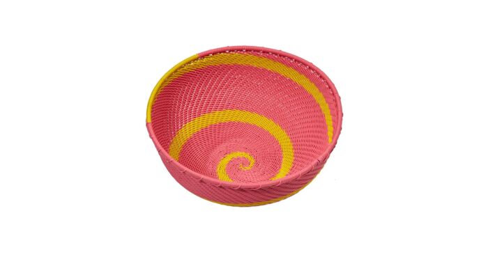 Telephone wire basket, spiral pink-yellow