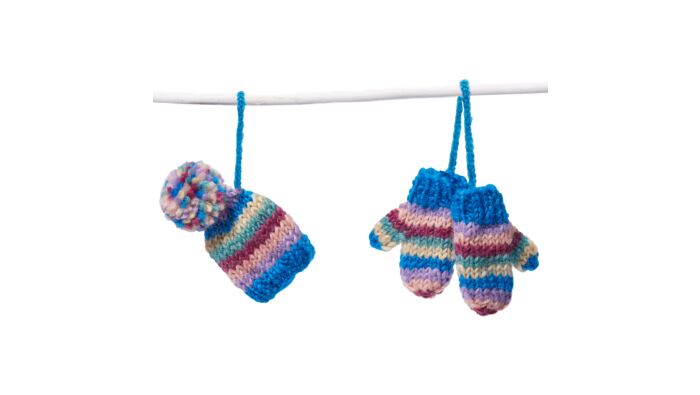 Decorative hanger, hand-knitted, gloves